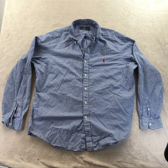 Ralph Lauren Men Shirt Large Blue Gingham Long Sleeve Button Down Casual Classic - Picture 13 of 16